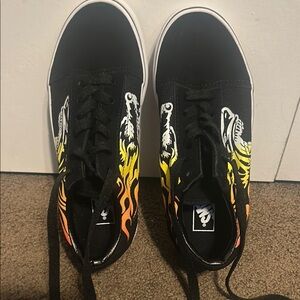 Vans Black Sneakers with Fiery Flame Design